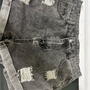 SHEIN Gray Distressed Denim Shorts